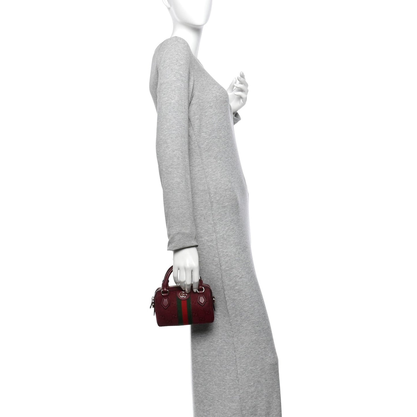GG Supreme Monogram Textured Dollar Calfskin Web Super Mini Ophidia Top Handle Bowler Bag Rosso Ancora