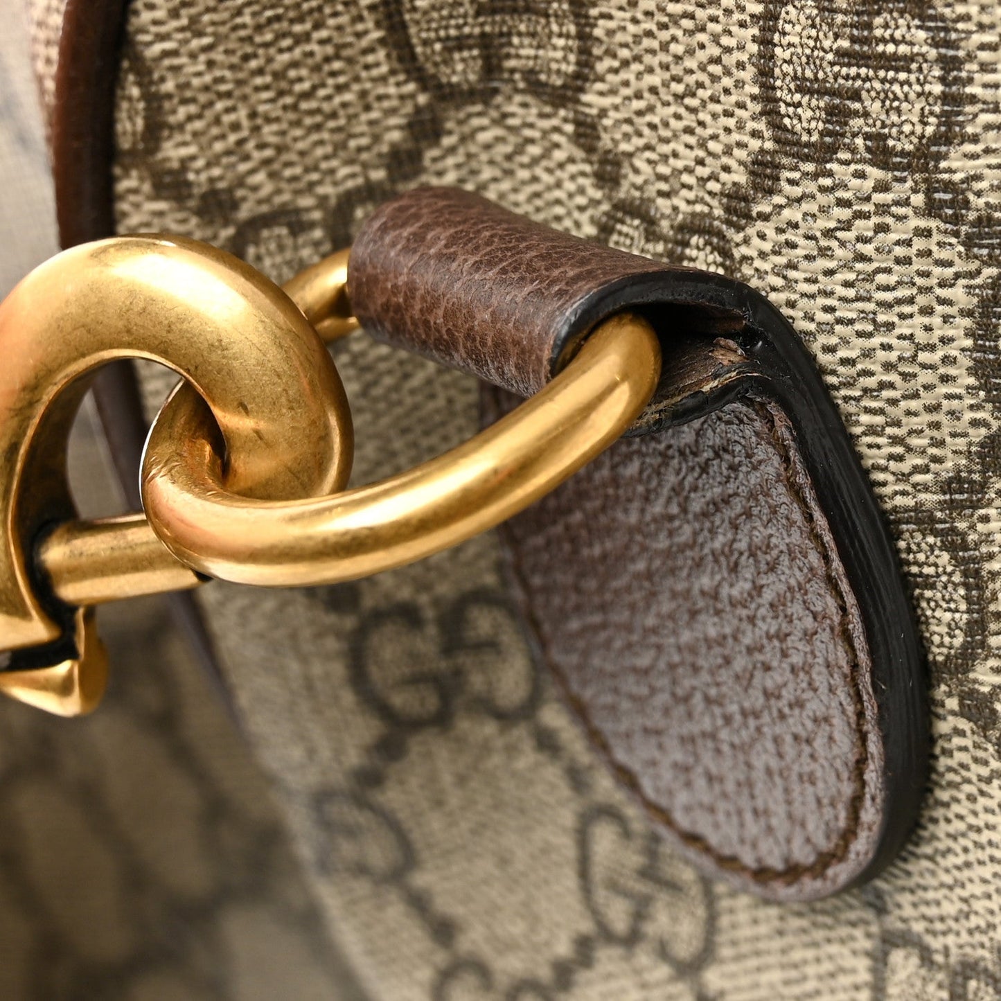 GG Supreme Monogram Textured Dollar Calfskin Web Large Savoy Duffle Bag  Beige Ebony New Acero