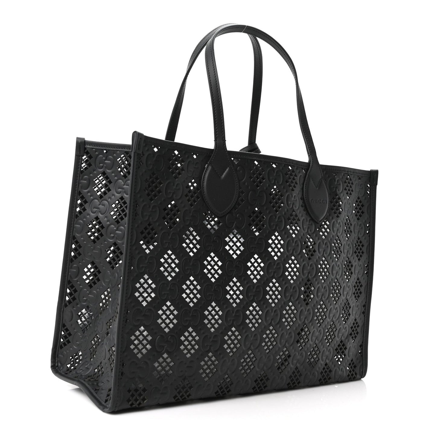 Calfskin GG Monogram Diamond Cut Medium Ophidia Tote Bag Black