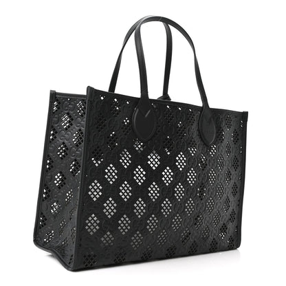 Calfskin GG Monogram Diamond Cut Medium Ophidia Tote Bag Black