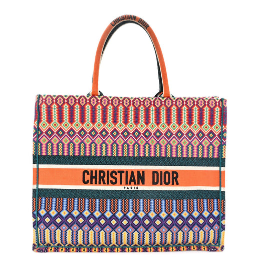 Canvas Embroidered Large Book Tote Orange Multicolor