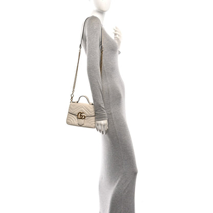 Calfskin Matelasse Mini GG Marmont Top Handle Shoulder Bag White