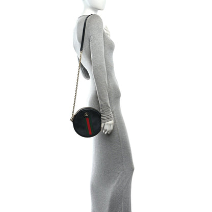 Grained Calfskin Web Mini Ophidia Round Shoulder Bag Black