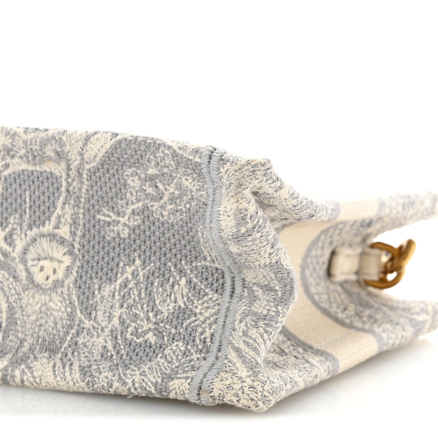 Canvas Embroidered Toile De Jouy Reverse Mini Book Tote With Strap Grey