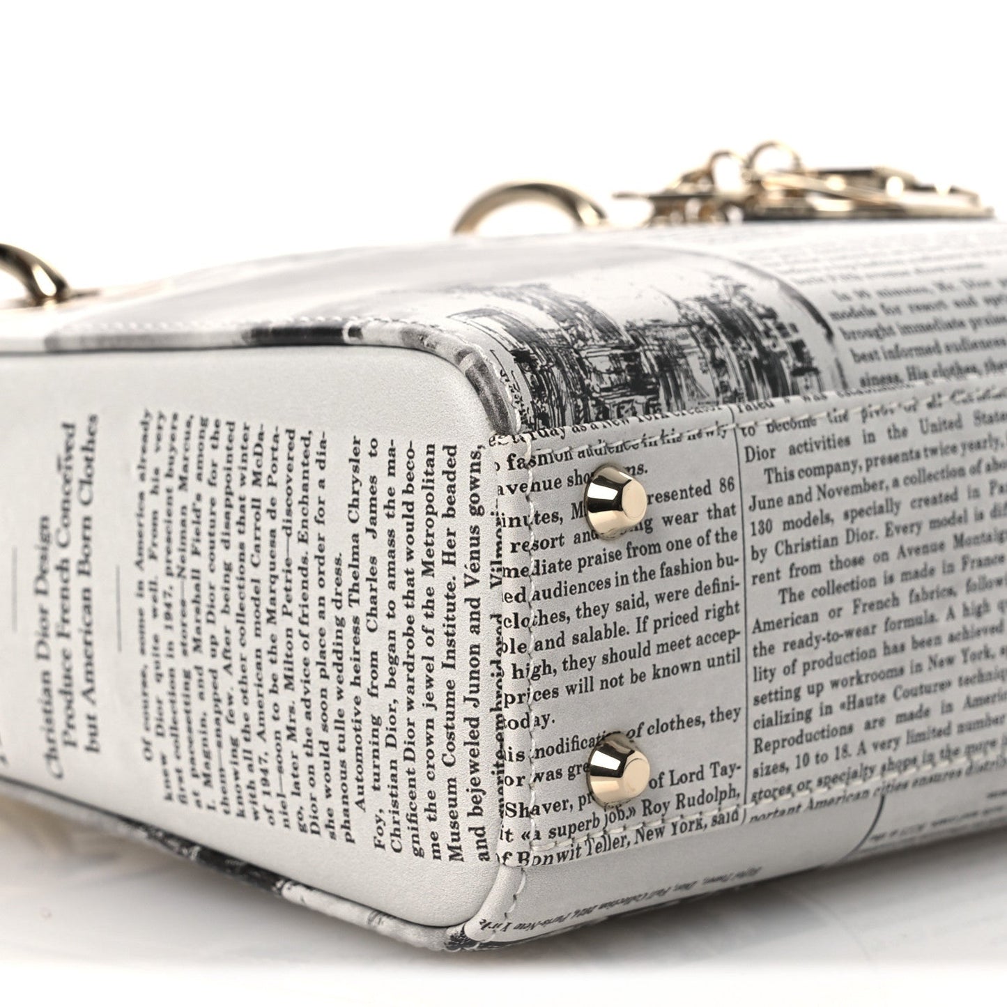 Calfskin Newspaper Printed Mini Lady Dior Black White