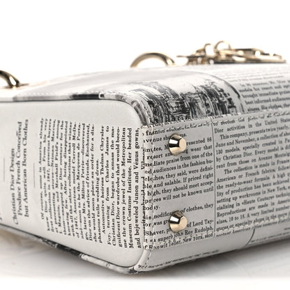 Calfskin Newspaper Printed Mini Lady Dior Black White