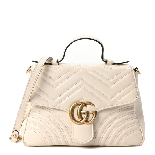 Calfskin Matelasse Small GG Marmont Top Handle Shoulder Bag White