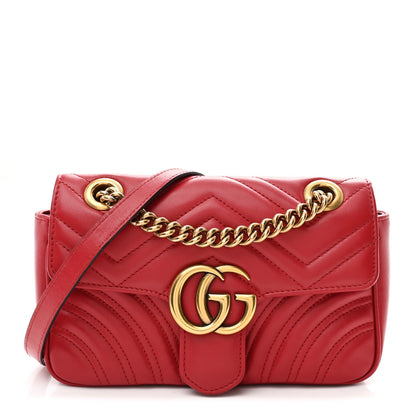 Calfskin Matelasse Mini GG Marmont Shoulder Bag Hibiscus Red