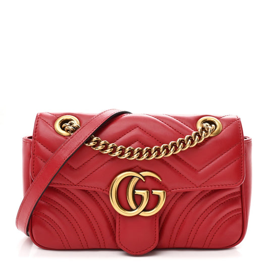 Calfskin Matelasse Mini GG Marmont Shoulder Bag Hibiscus Red