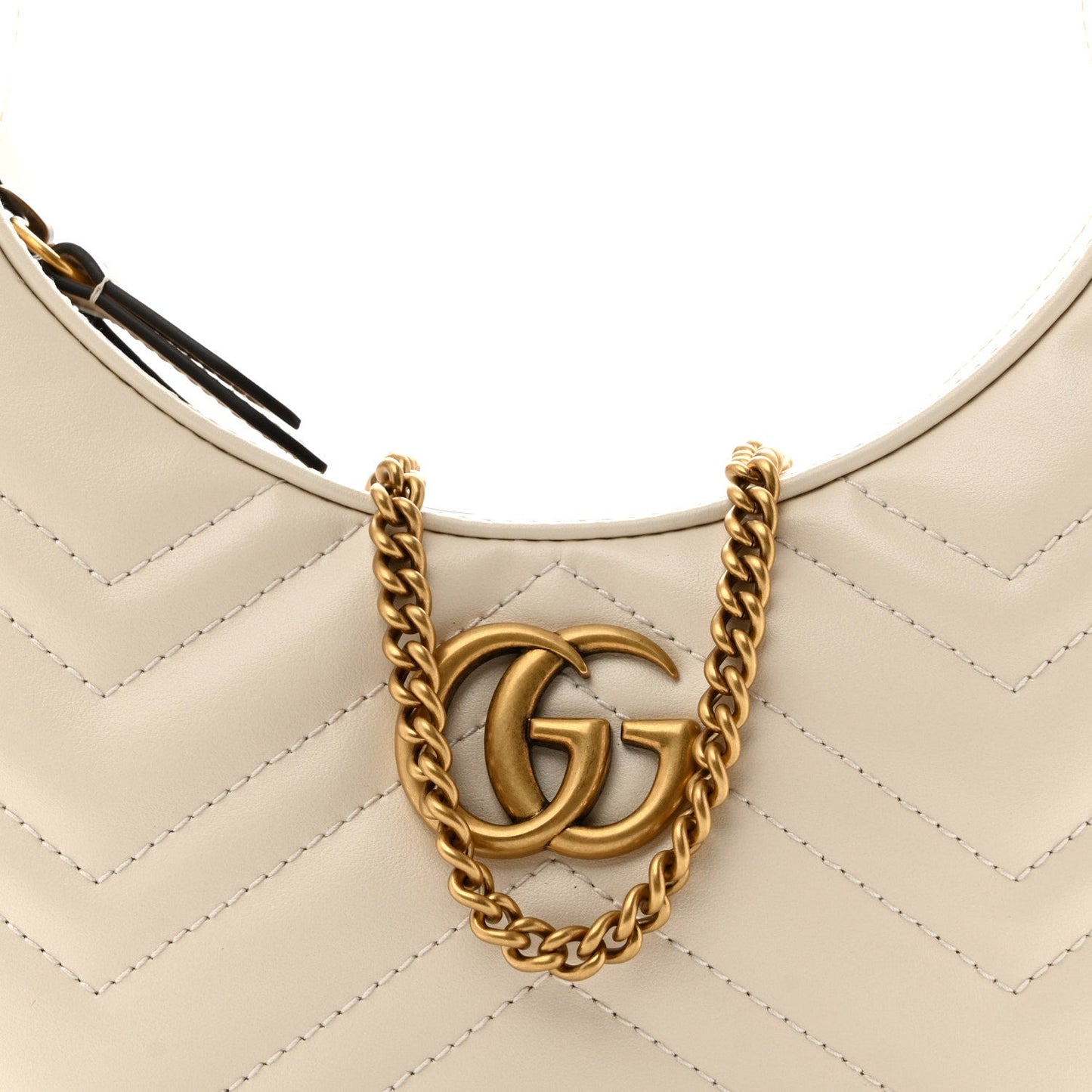 Calfskin Matelasse Chevron Mini GG Marmont Half Moon Hobo Mystic White