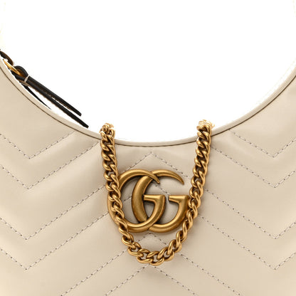 Calfskin Matelasse Chevron Mini GG Marmont Half Moon Hobo Mystic White