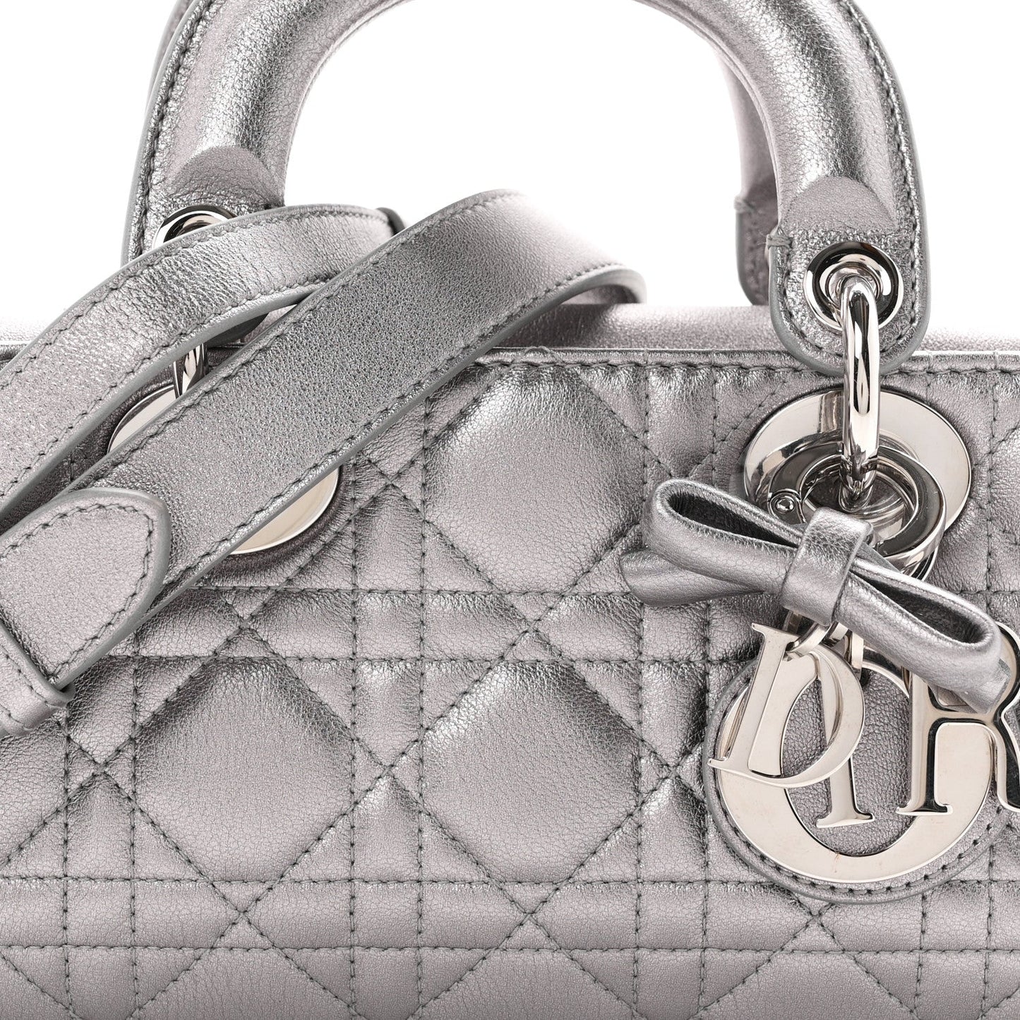 Metallic Lambskin Cannage Small Lady D-Joy