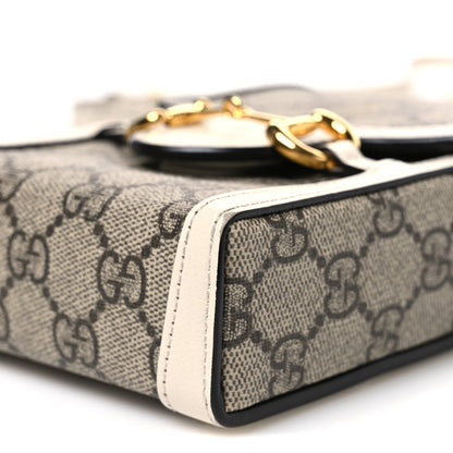 GG Supreme Monogram Azalea Calfskin Mini Horsebit 1955 Crossbody Bag Beige Ebony Mystic White