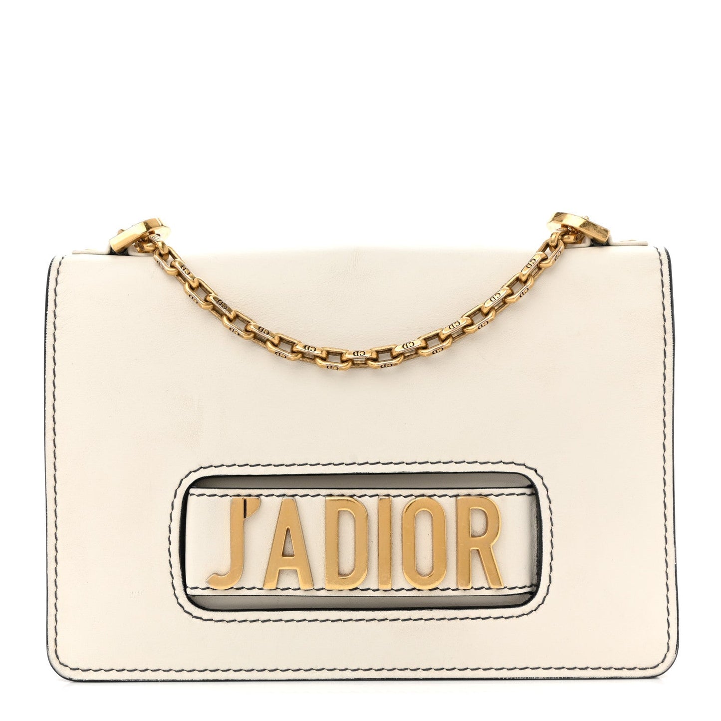 Calfskin J'Adior Chain Flap Bag Off White