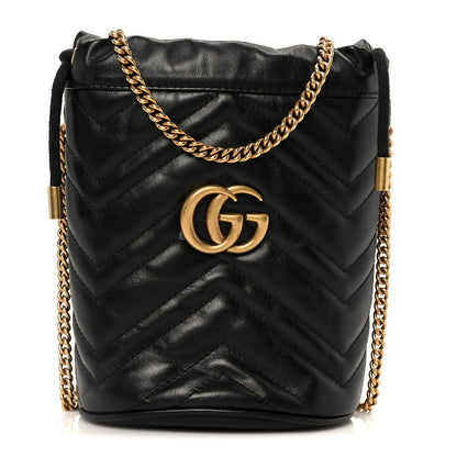 Calfskin Matelasse Mini GG Marmont 2.0 Bucket Bag Black