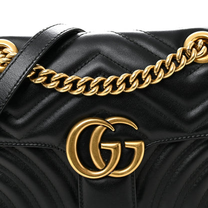 Calfskin Matelasse Small GG Marmont Shoulder Bag Black