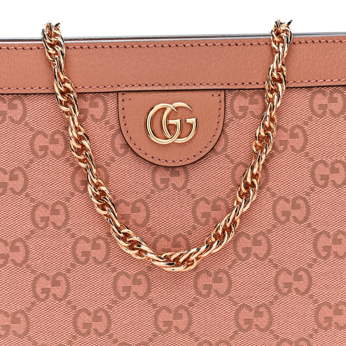 Monogram Textured Dollar Calfskin Small Ophidia Chain Shoulder Bag Cloche Rose Pink