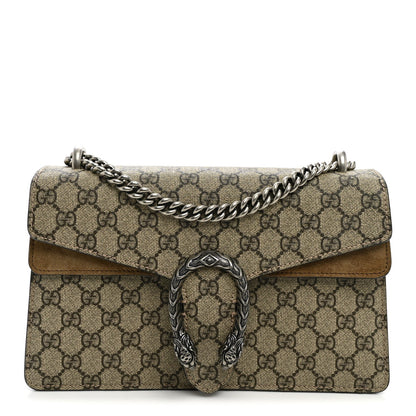 GG Supreme Monogram Suede Small Dionysus Shoulder Bag Beige Ebony Taupe