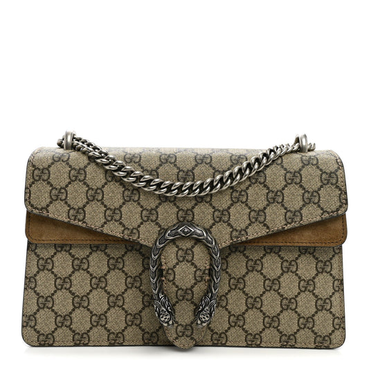 GG Supreme Monogram Suede Small Dionysus Shoulder Bag Beige Ebony Taupe