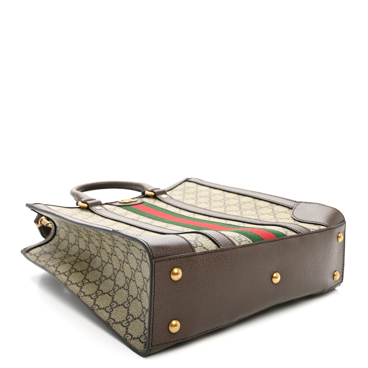 GG Supreme Monogram Textured Dollar Calfskin Web Medium Ophidia Tote Bag Beige Ebony