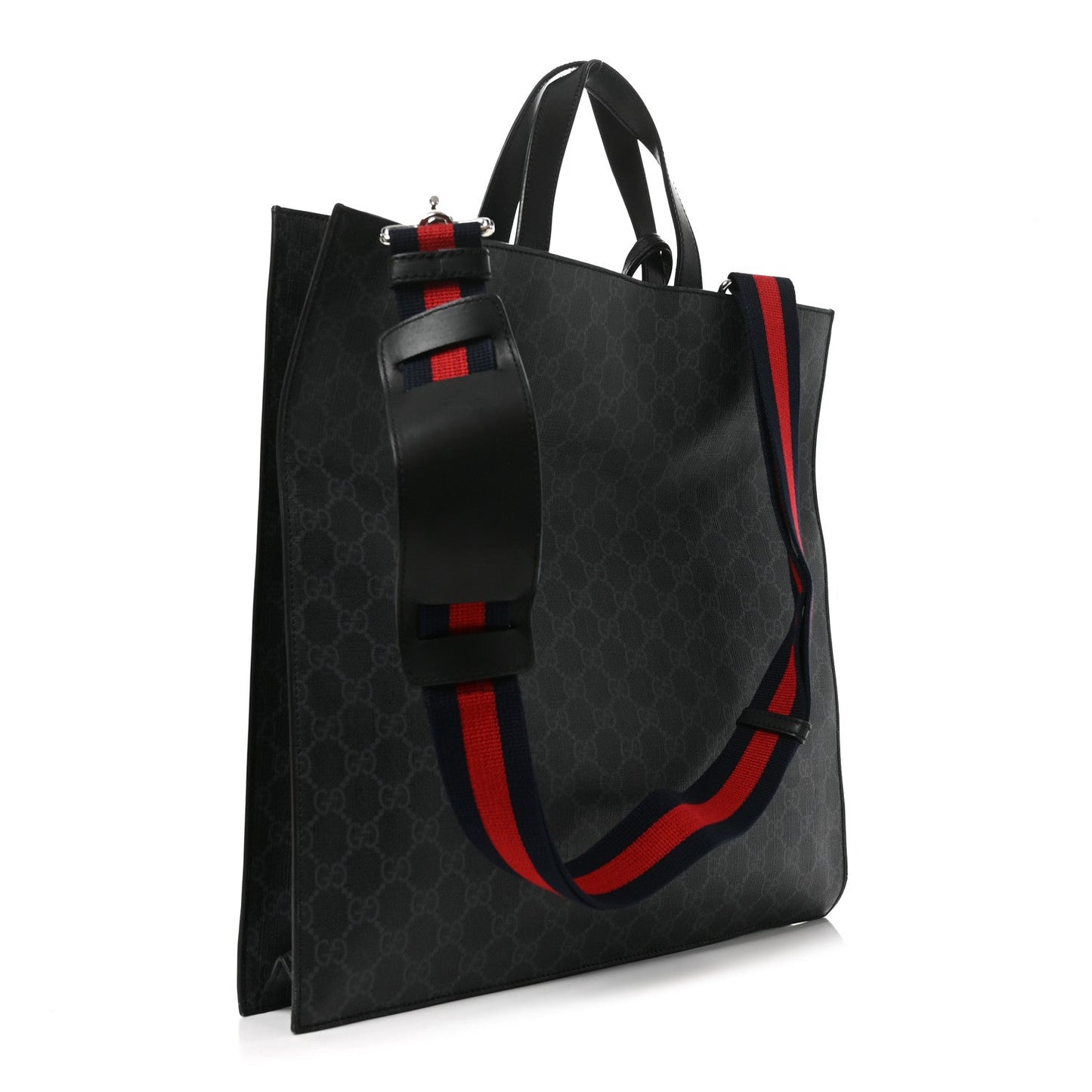 Soft GG Supreme Monogram Appia Calfskin Web Vertical Tote Black