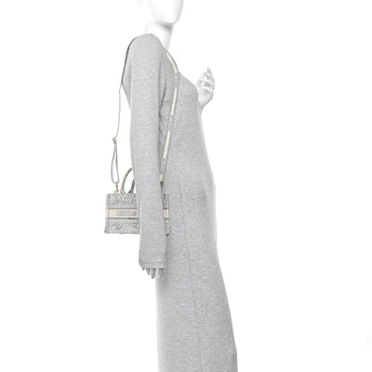 Canvas Embroidered Toile De Jouy Reverse Mini Book Tote With Strap Grey