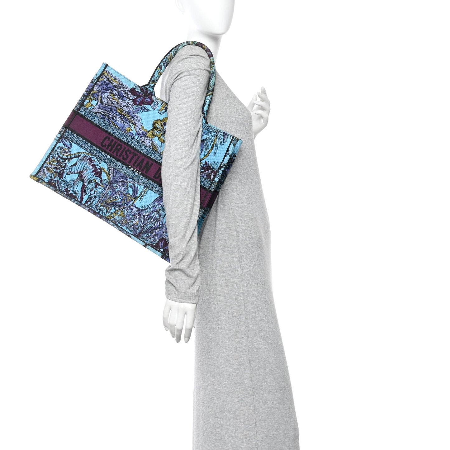 Canvas Embroidered Large Toile de Jouy Voyage Book Tote Celestial Blue