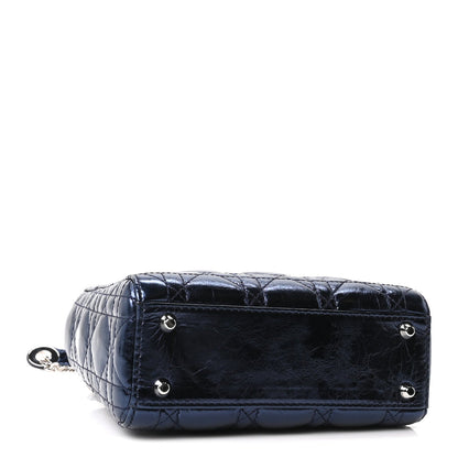 Metallic Crinkled Lambskin Cannage Mini Lady Dior Blue