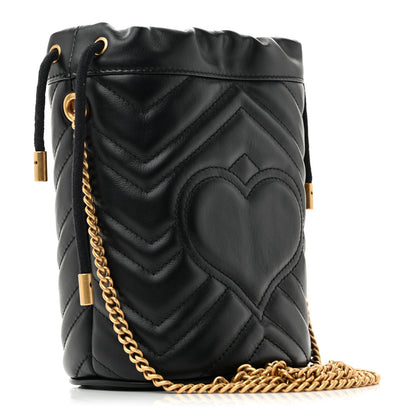 Calfskin Matelasse Mini GG Marmont 2.0 Bucket Bag Black