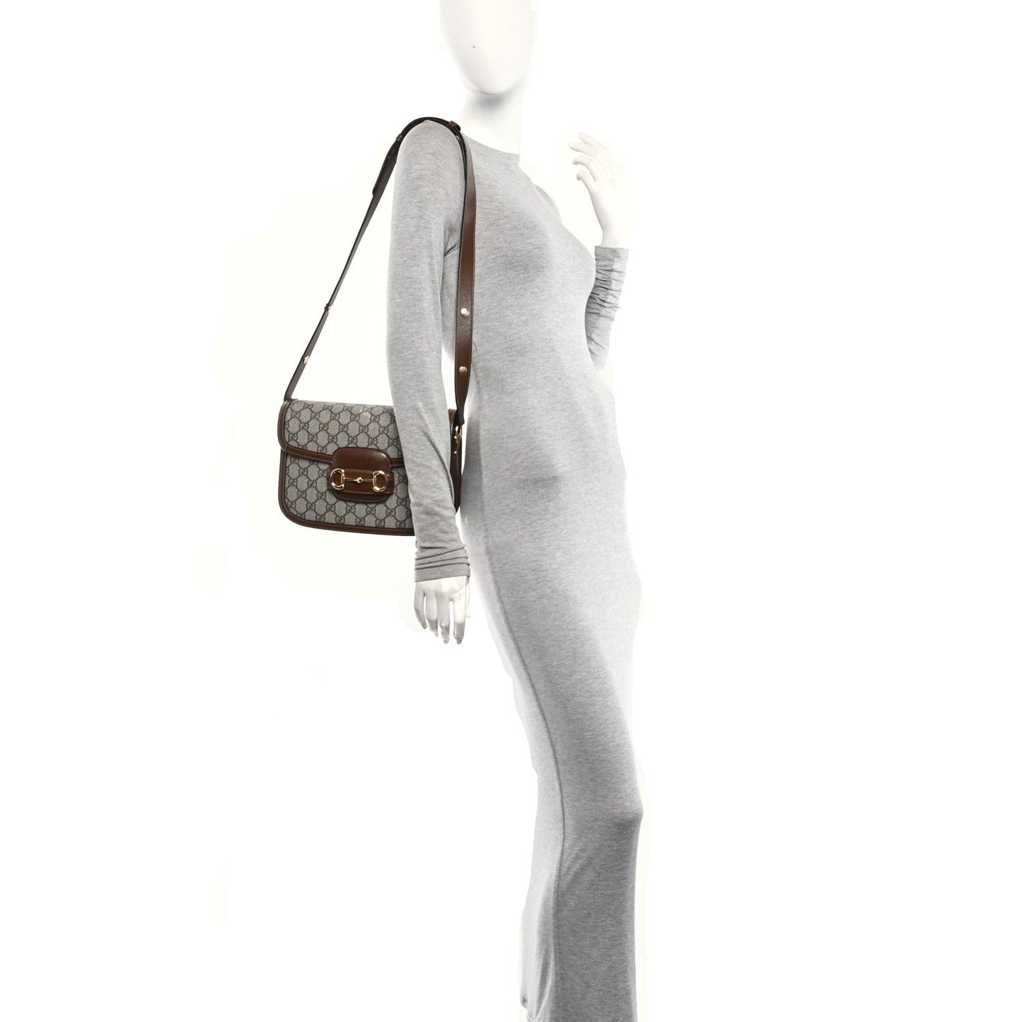 GG Supreme Monogram Horsebit 1955 Shoulder Bag Beige Brown Sugar
