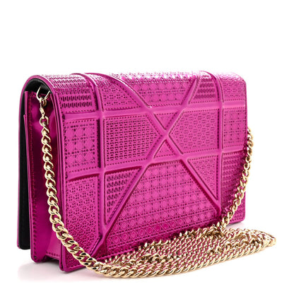 Metallic Patent Micro-Cannage Diorama Wallet on Chain Pouch Pink