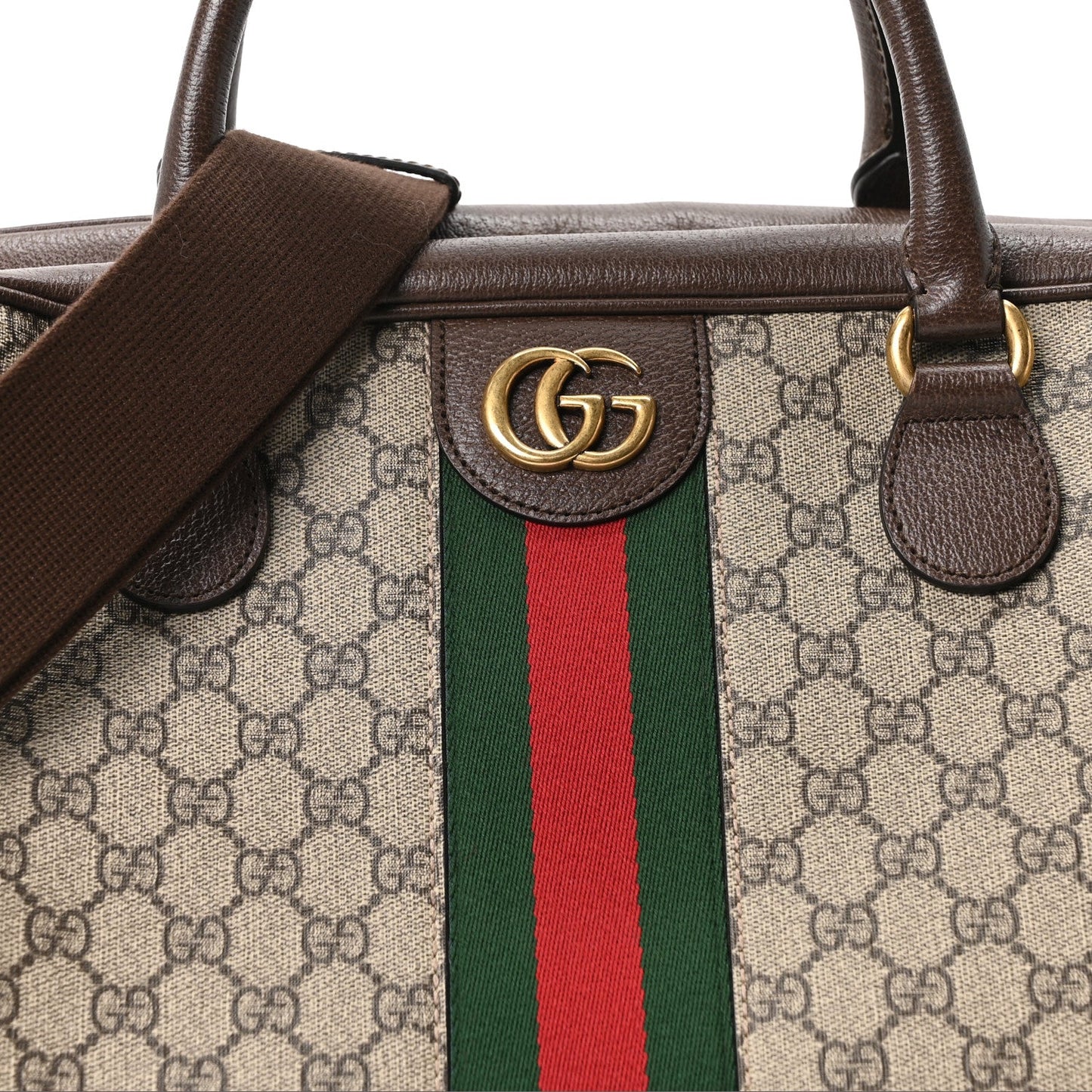 GG Supreme Monogram Textured Dollar Calfskin Web Large Savoy Bowling Bag Beige Ebony New Acero
