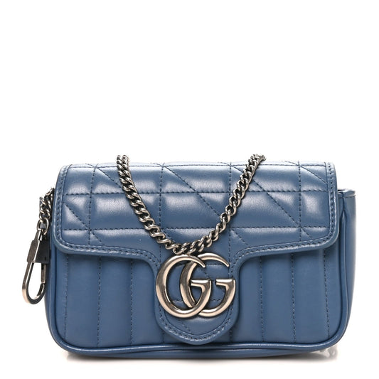 Calfskin Matelasse Aria Super Mini GG Marmont Shoulder Bag Clear Blue