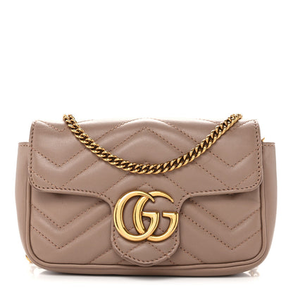 Calfskin Matelasse Super Mini GG Marmont Shoulder Bag Porcelain Rose