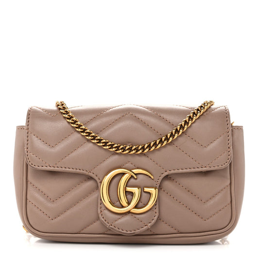 Calfskin Matelasse Super Mini GG Marmont Shoulder Bag Porcelain Rose