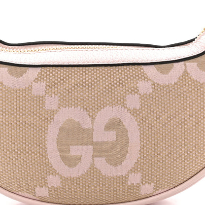 Monogram Jumbo GG Textured Dollar Calfskin Mini Ophidia Half Moon Hobo Beige Perfect Pink