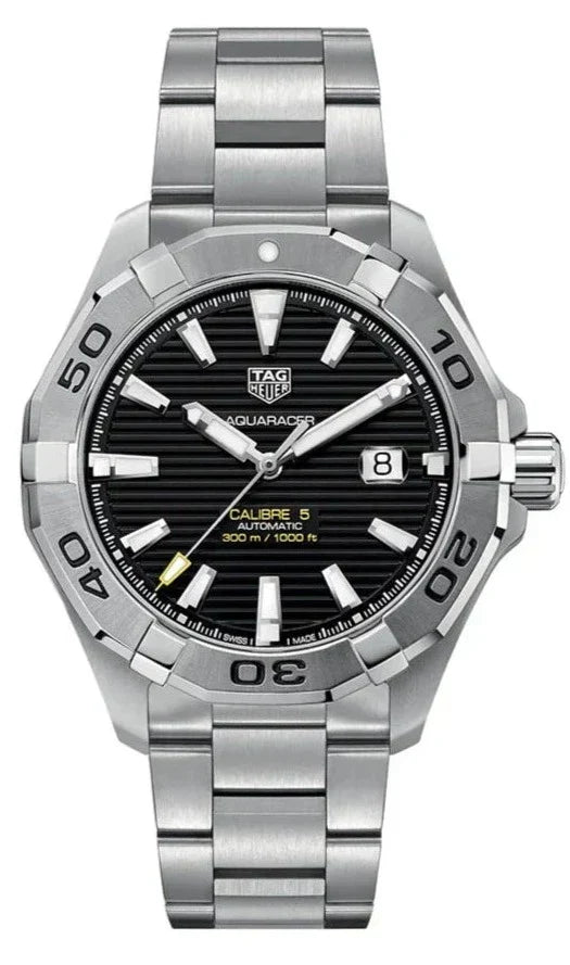Tag Heuer Aquaracer Automatic Black Dial Silver Steel Strap Watch for Men - WAY2010.BA0927