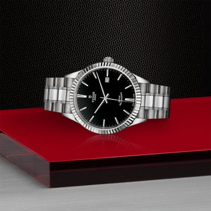 Tudor Style Automatic Black Dial Silver Steel Strap Watch for Men - M12710-0003
