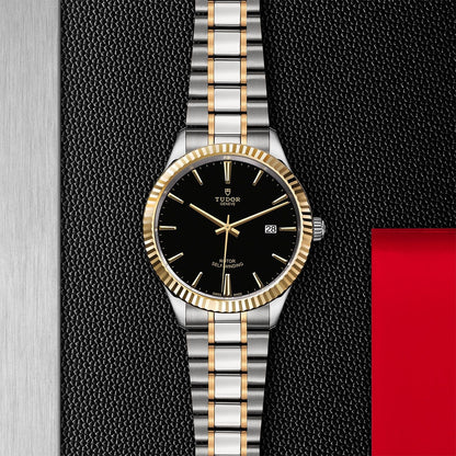 Tudor Style Automatic Black Dial Two Tone Steel Strap Watch for Men - M12713-0005