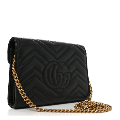 Calfskin Matelasse GG Marmont Chain Wallet Black
