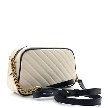 Vintage Effect Calfskin Matelasse Diagonal Small Torchon GG Marmont Chain Shoulder Bag Mystic White Blue Agata