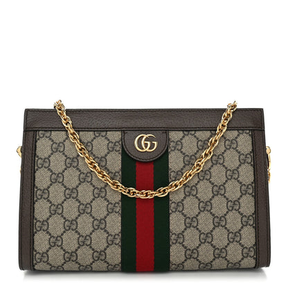 GG Supreme Monogram Web Small Ophidia Chain Shoulder Bag Brown