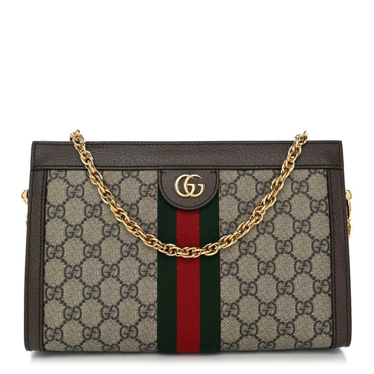 GG Supreme Monogram Web Small Ophidia Chain Shoulder Bag Brown