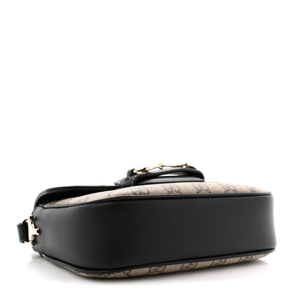 GG Supreme Monogram Horsebit 1955 Soft Small Shoulder Bag Beige Black