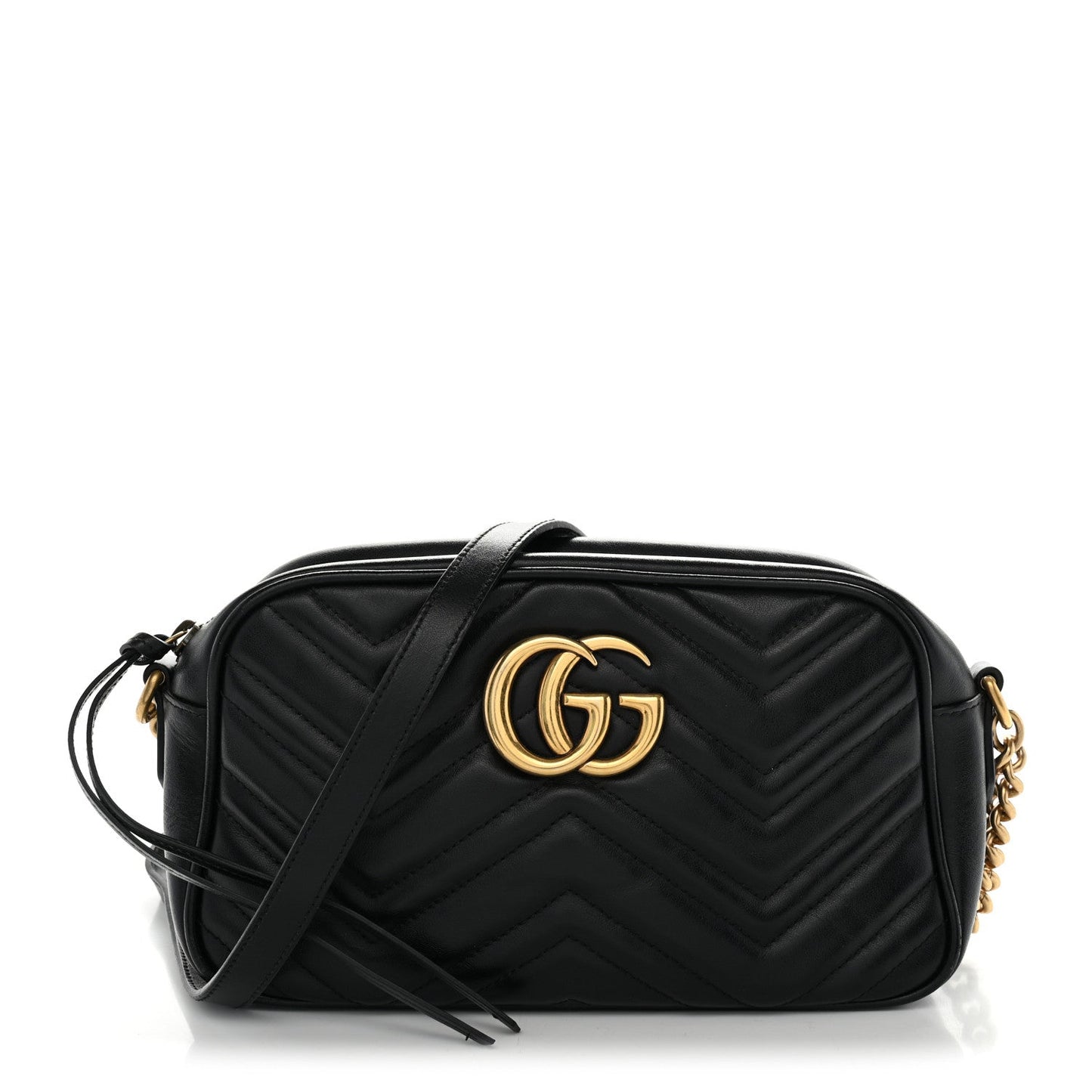 Calfskin Matelasse Small GG Marmont Chain Shoulder Bag Black
