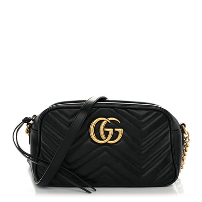 Calfskin Matelasse Small GG Marmont Chain Shoulder Bag Black