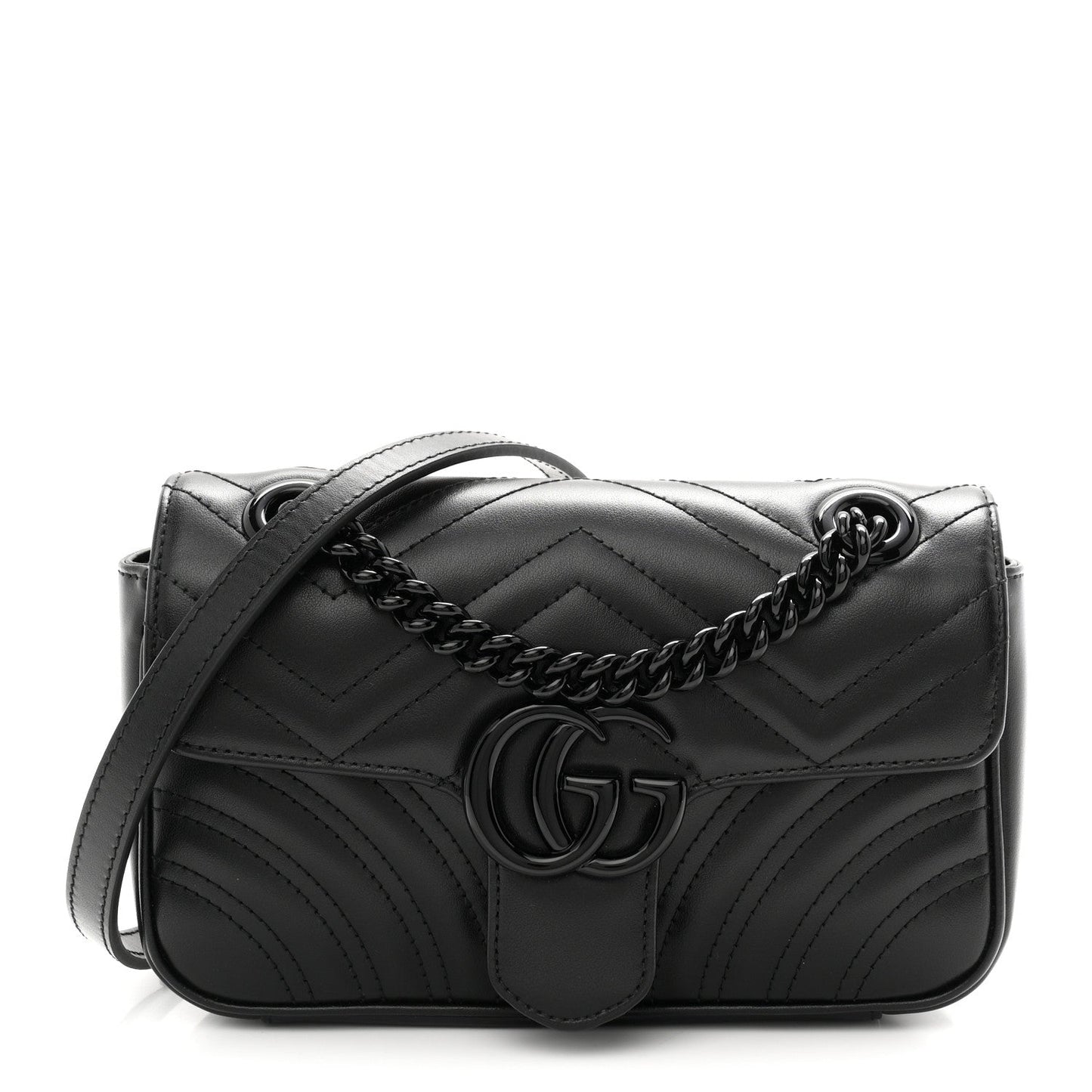 Calfskin Matelasse Monochrome Mini GG Marmont Shoulder Bag Black