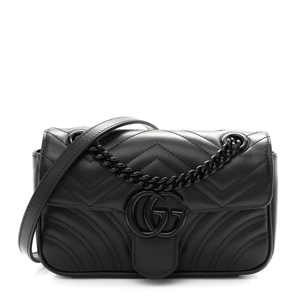 Calfskin Matelasse Monochrome Mini GG Marmont Shoulder Bag Black