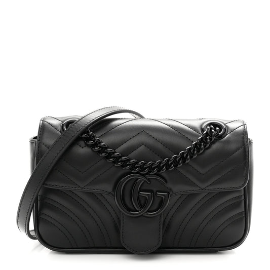 Calfskin Matelasse Monochrome Mini GG Marmont Shoulder Bag Black