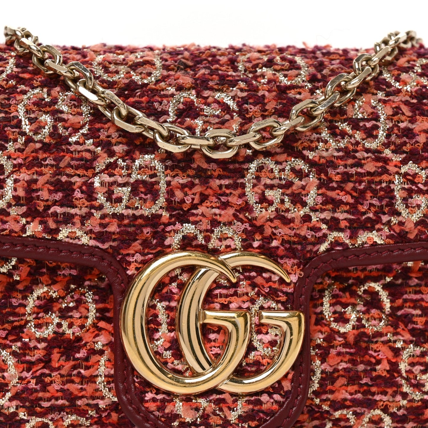 Tweed GG Monogram Mini GG Marmont Shoulder Bag Pink Red